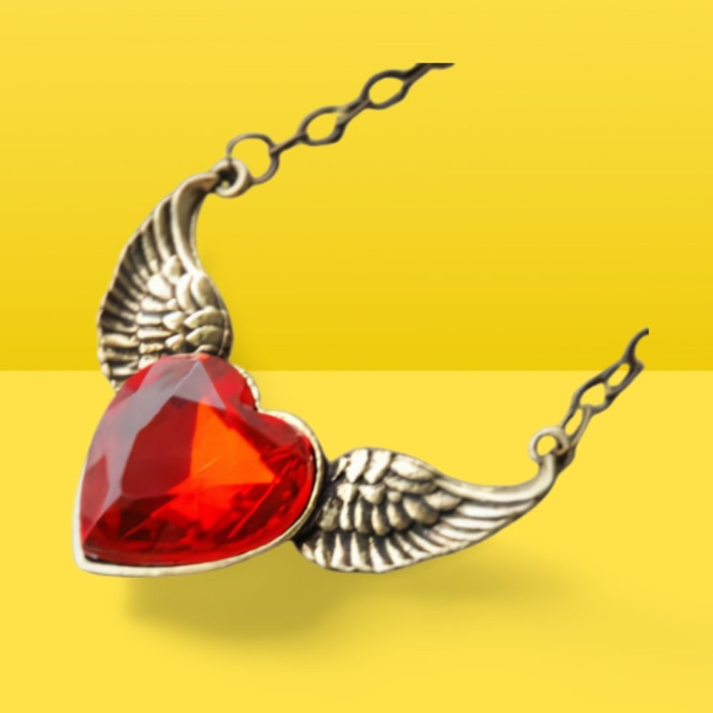 Heart with Wings Necklace Red Crystal
